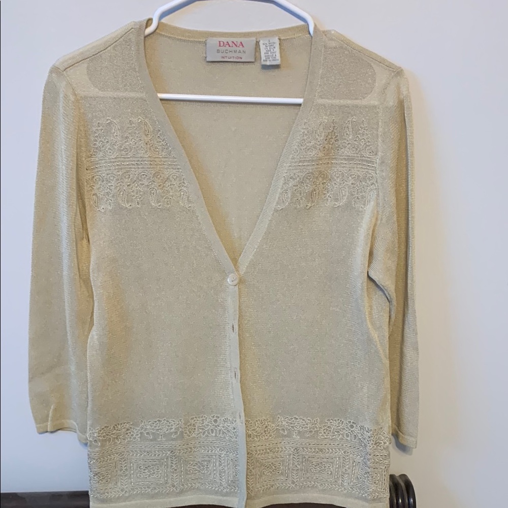 Dana Buchman Cream Cardigan with Textured Knit
